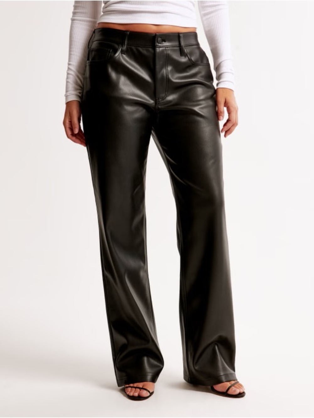 NEW Abercrombie & Fitch Curve Love Vegan Leather Low Rise Baggy Pants Black 8S
